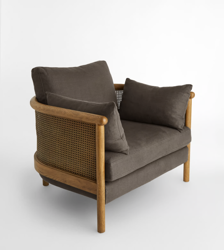 Sydney Cane Armchair, Washed Linen Charcoal