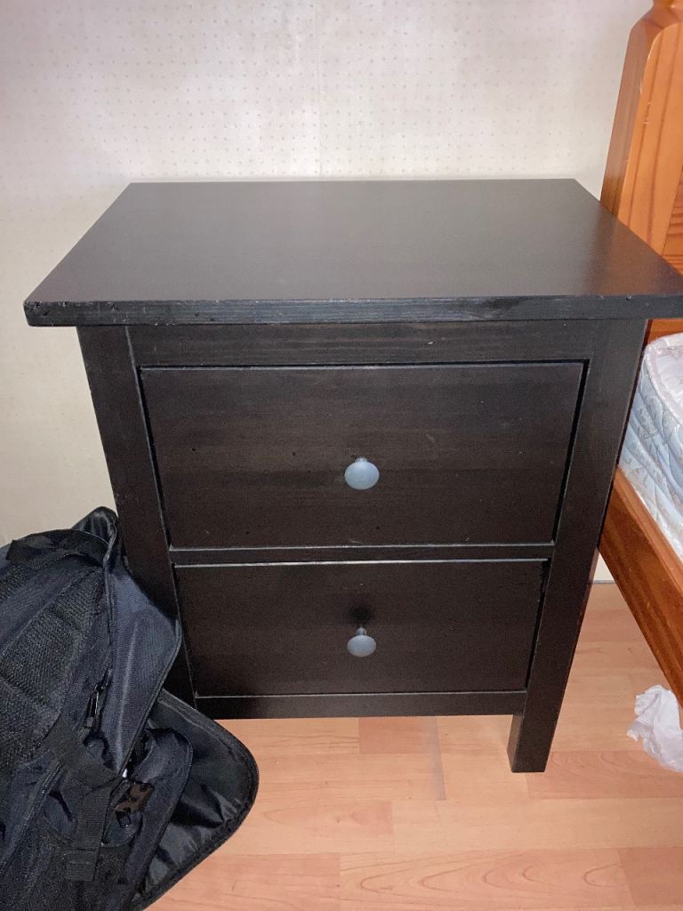 Black ash bedside table with 2 drawers 