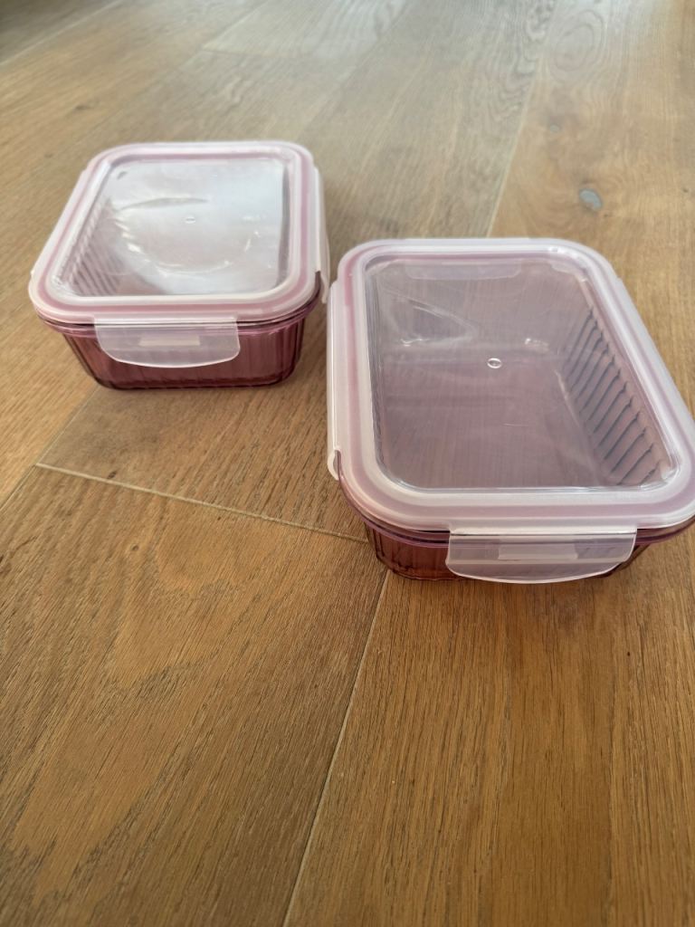 Two Rectangular Glass Food Storage Containers with Lids
