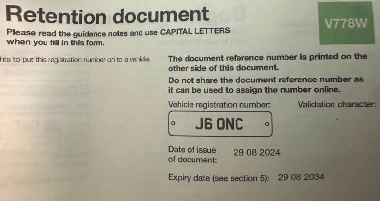 5 digit Private number Plate J6 ONC