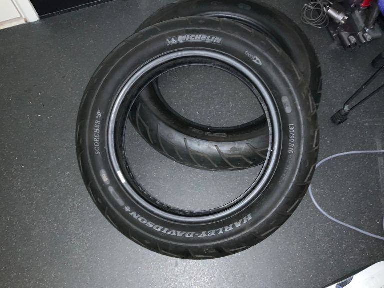 Two Harley Davidson tyres 