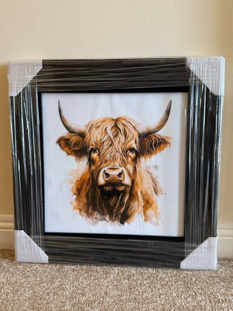 Artistic Highland Cow – Black Framed Picture (55 x 55cm)
