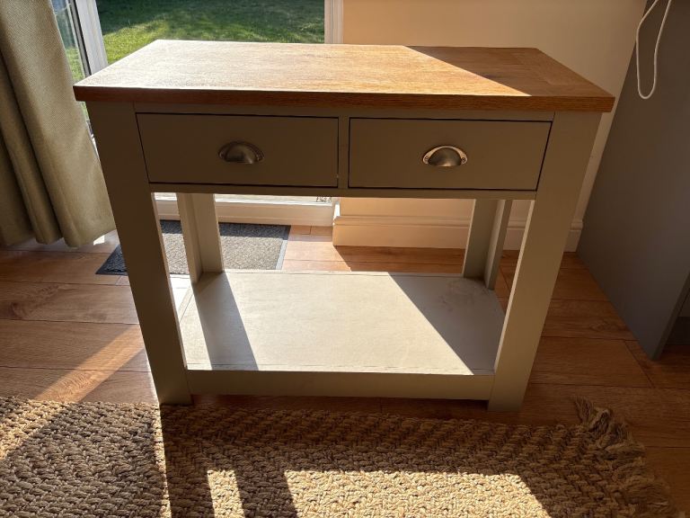 Solid Wood Console Table with Drawers – Grey & Oak