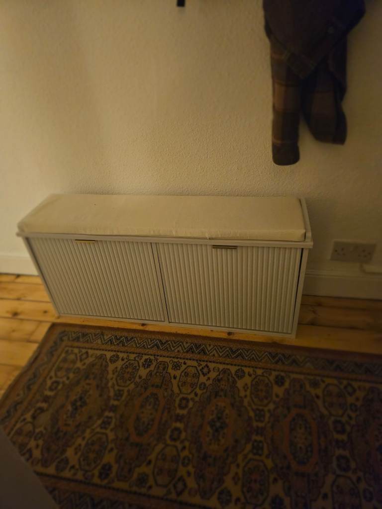 White Shoe Storage Bench with Cushion – Hallway / Entryway Storage