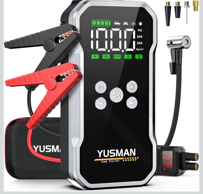 Jump Starter Power Pack with Air Compressor, 6000A 150PSI Portable Car Battery 