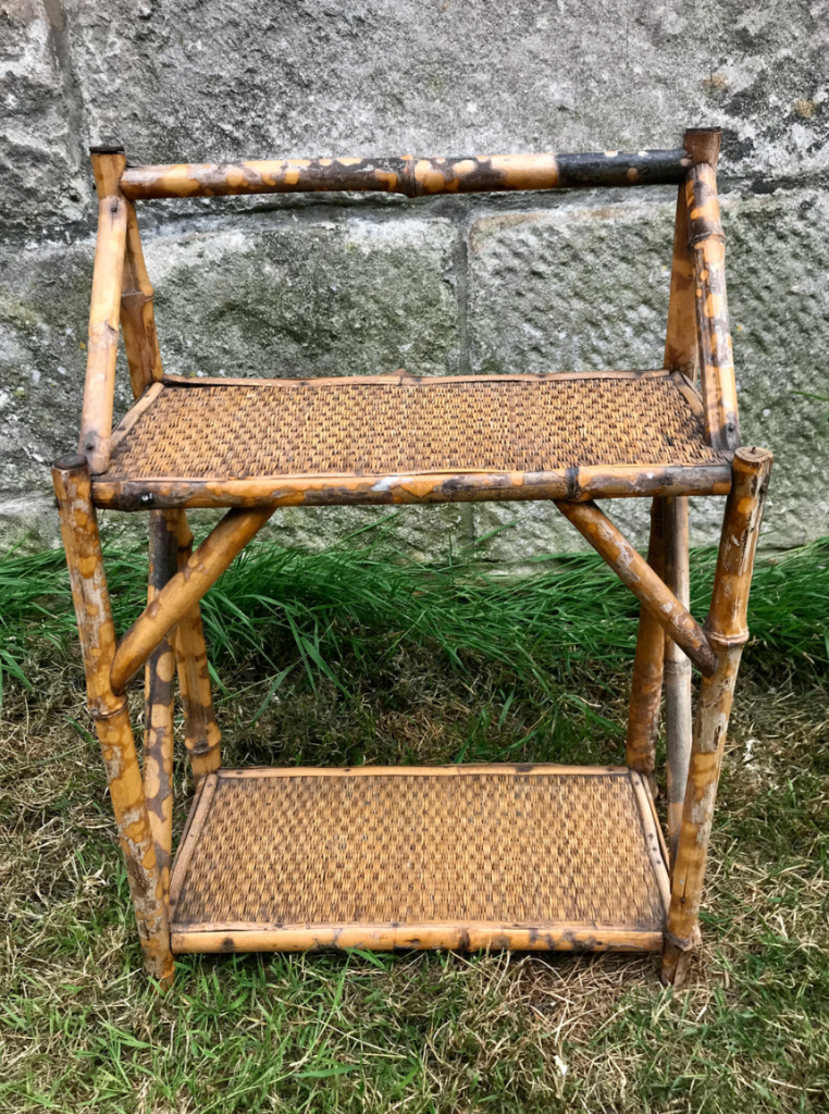 Rare antique tiger bamboo rattan wall shelf