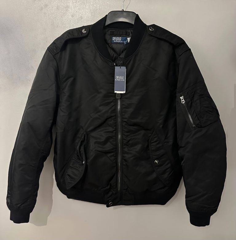 Polo Ralph Lauren Down Flight Bomber Jacket Black Coat Size XL