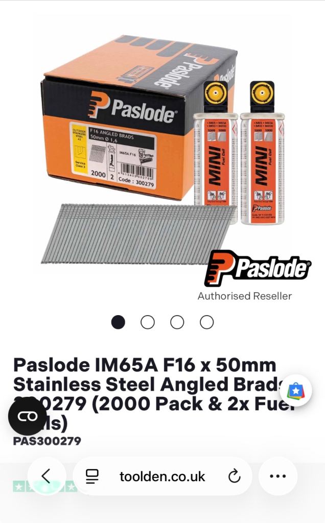 Paslode pins 51 mm full pack with gas’s 