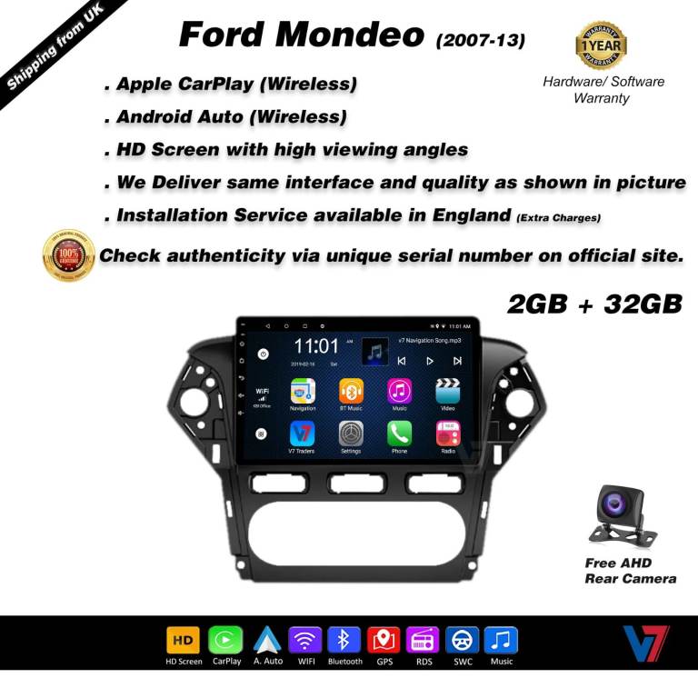 Ford Mondeo 2007-13 CARPLAY Android Auto HD Screen Head Unit GPS Stereo LCD Panel V7