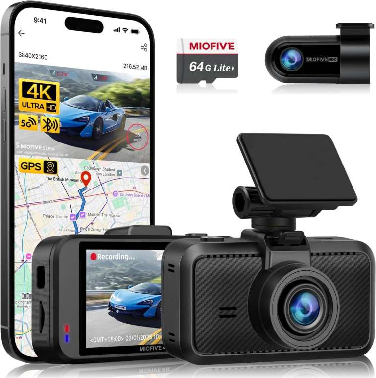 Miofive S1 Pro 4K+2K Dual Dash Cam Front and Rear with Pre-Installed 64GB Card, New/Boxed/Sealed
