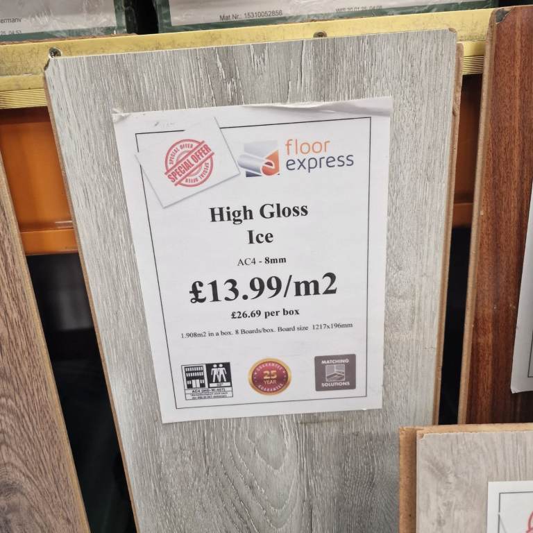 High Gloss Ice 8mm Laminate Flooring Just £27 Per Pack