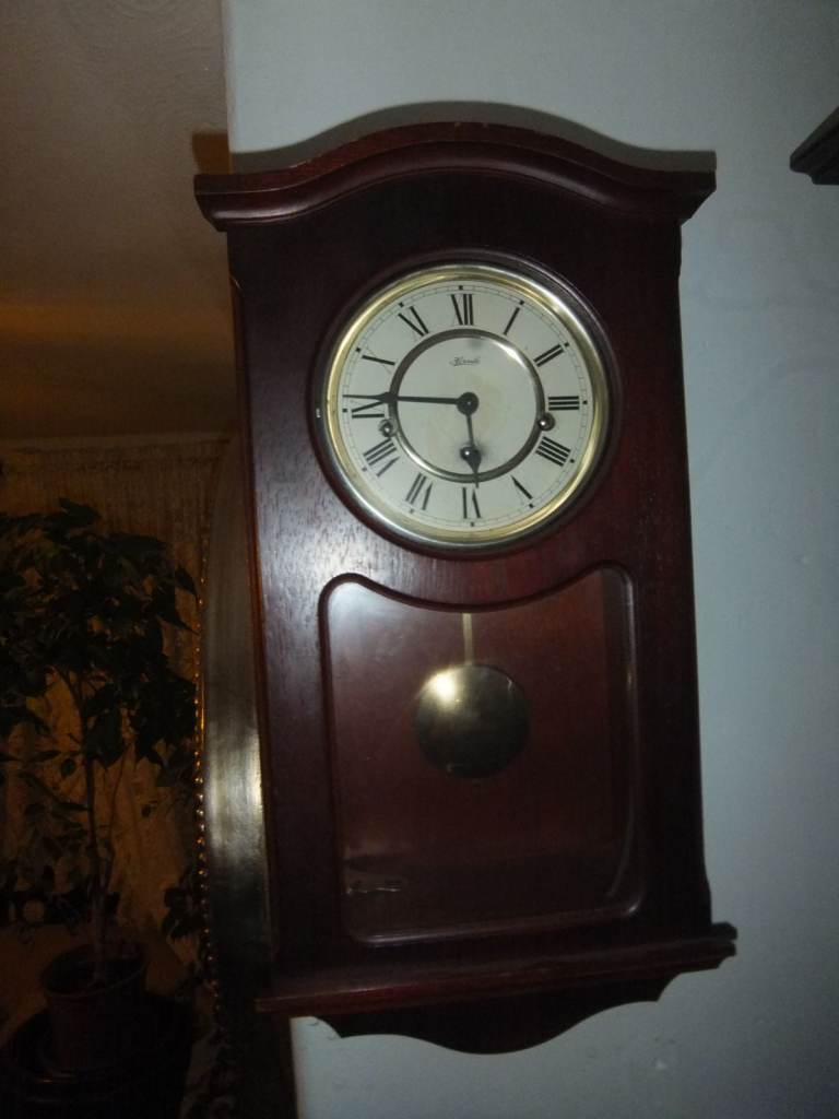 Working VINTAGE HERMLE WESTMINSTER CHIME WOODEN 8 DAY WALL CLOCK