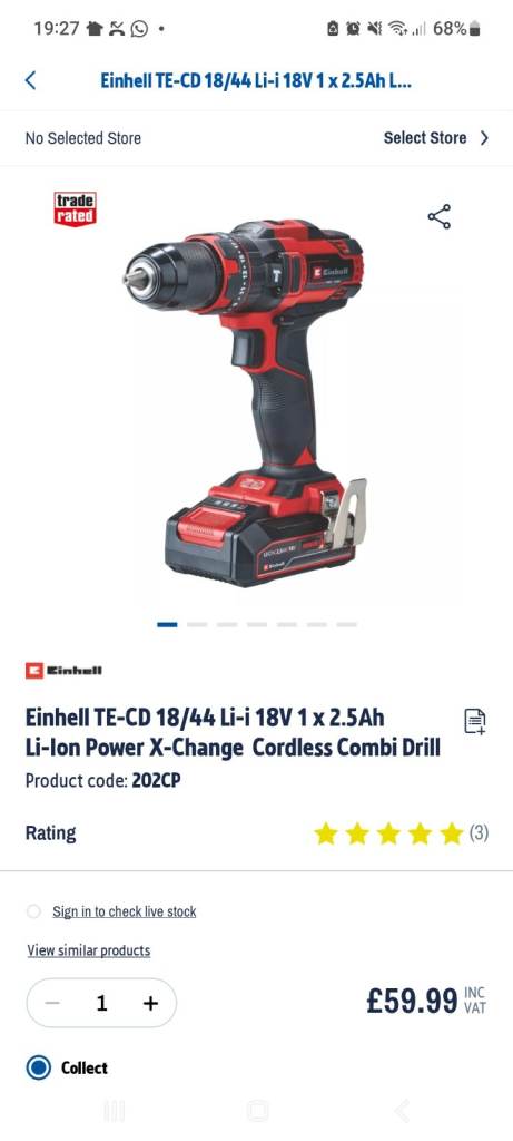 Einhell Cordless Combi Drill TE-CD 18/44 Li-i 18V – Like New