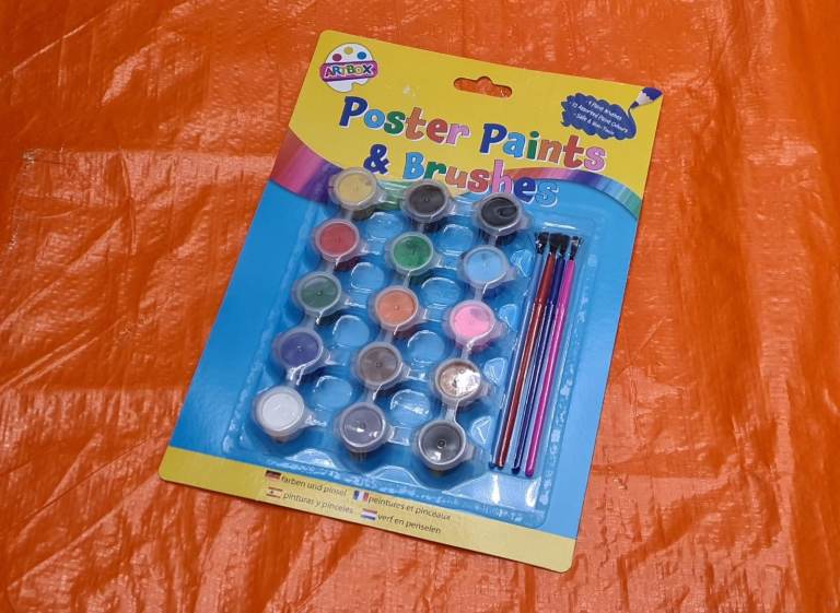 12 Colour Paint Pots with 4 Paint Brushes for Kids Arts & Crafts 