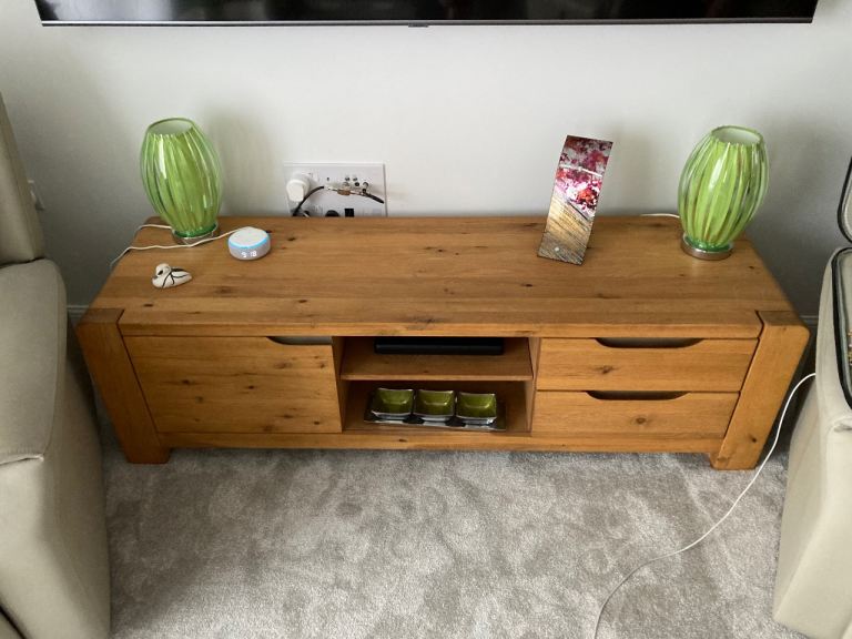 Low solid oak TV cabinet 