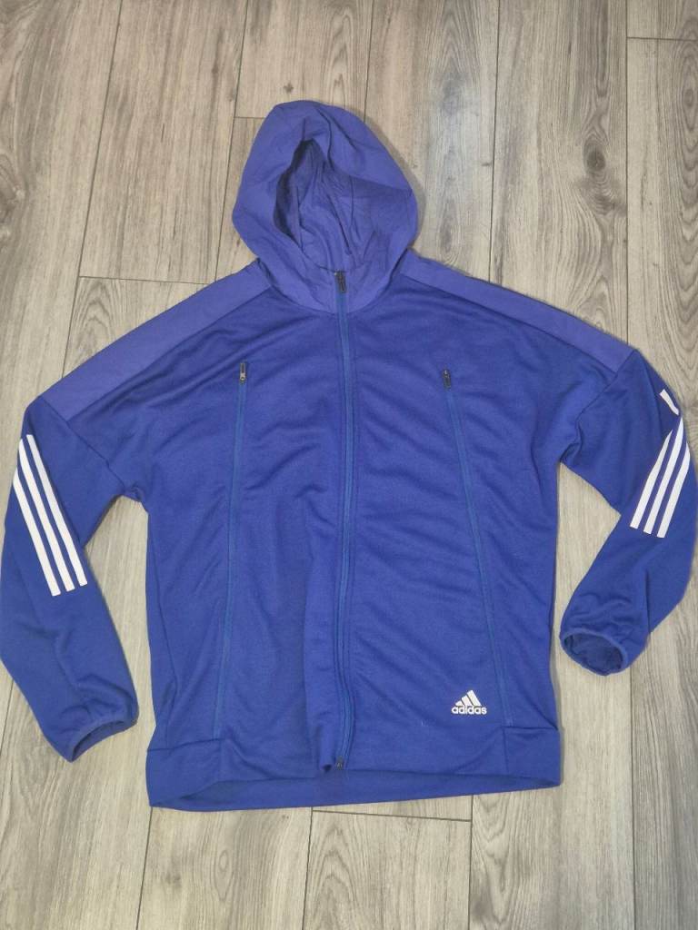 Adidas Blue Hooded Track Jacket Size XL- Good Condition