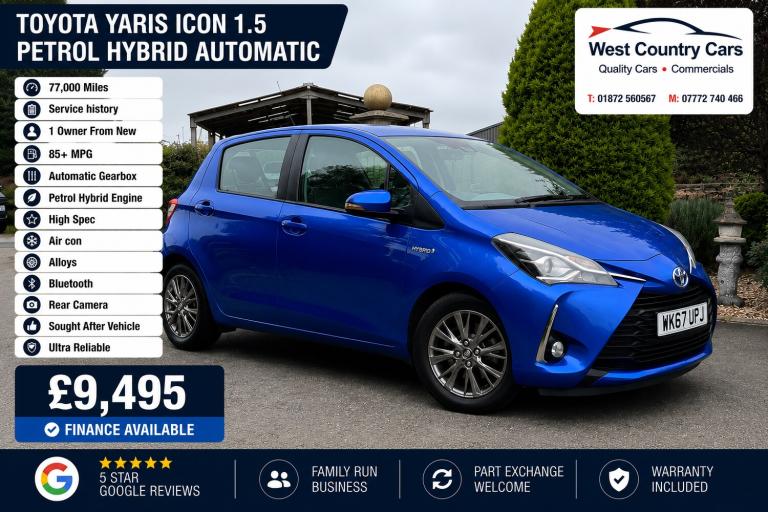2017 Toyota Yaris 1.5 Hybrid Icon 5dr Automatic HATCHBACK Petrol/Electric Hybrid Automatic