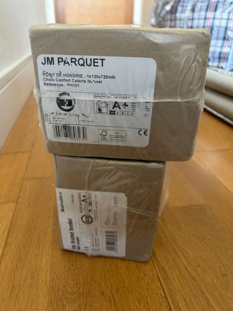 Unopened Chevron Flooring boxes