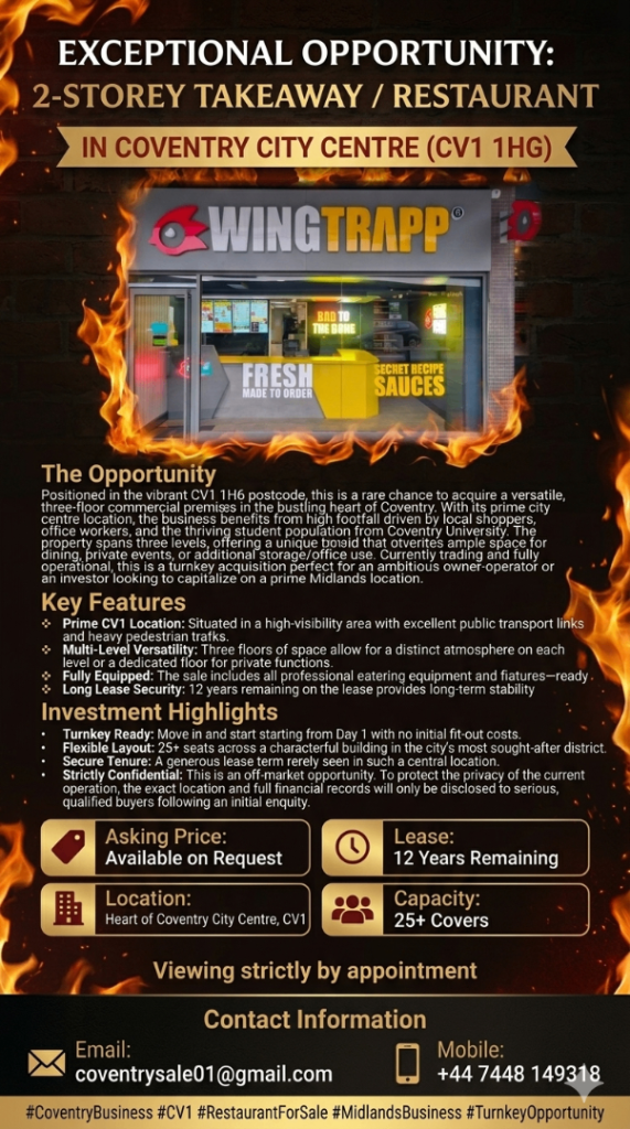 Exceptional Opportunity: 2-Storey Restaurant in Coventry City Centre (CV1 1HG))