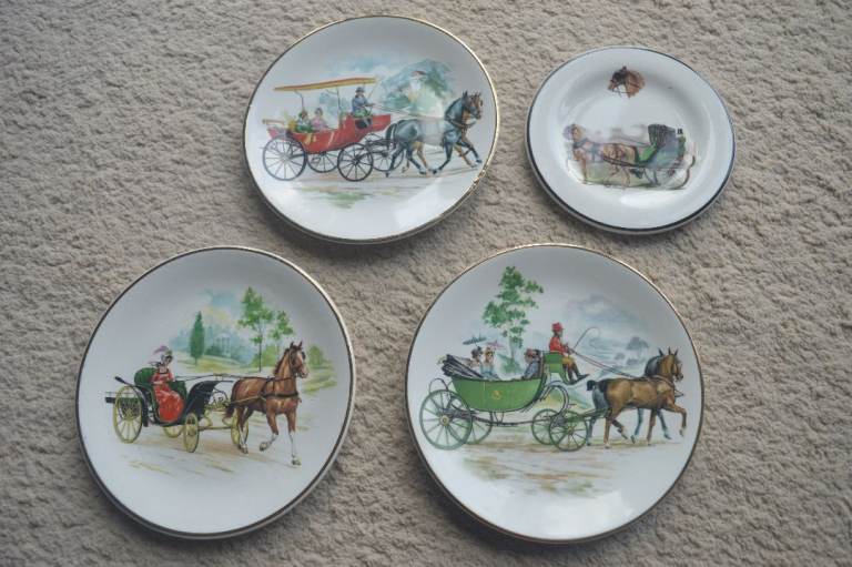 Vintage Liverpool Road Pottery plates with horses and carriage