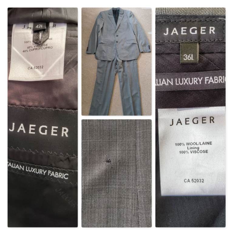 Men's Jaeger wool suit - jacket size 42L, trousers W36/L £20