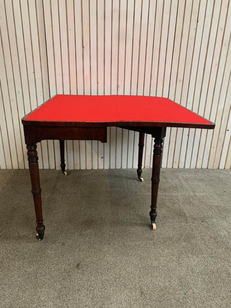 Card Table with a New Red Baize Top. Antique Folding 