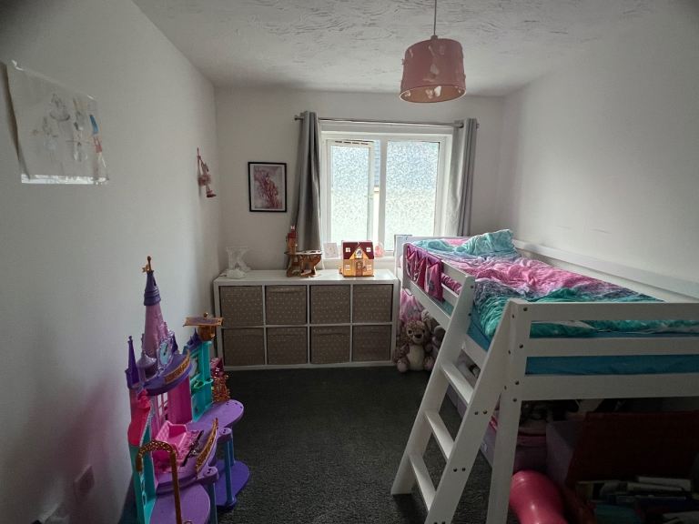 White Wooden Mid Sleeper Bed with Ladder – Good Condition