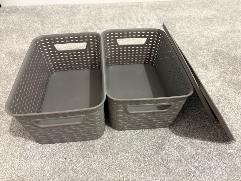 image for Grey plastic baskets x 2 - good condition