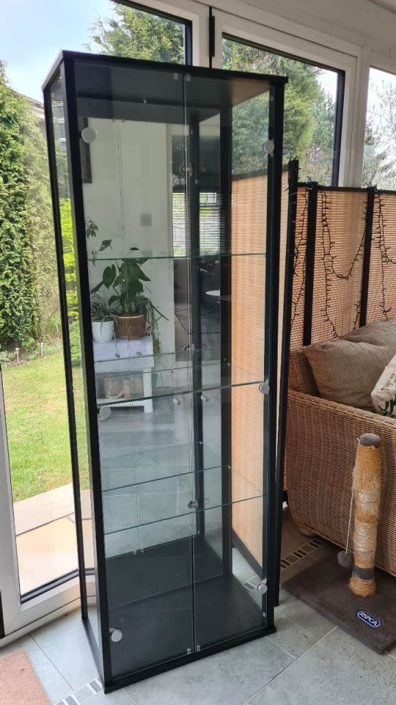 Black Glass Display Cabinet with Shelves – Good Condition