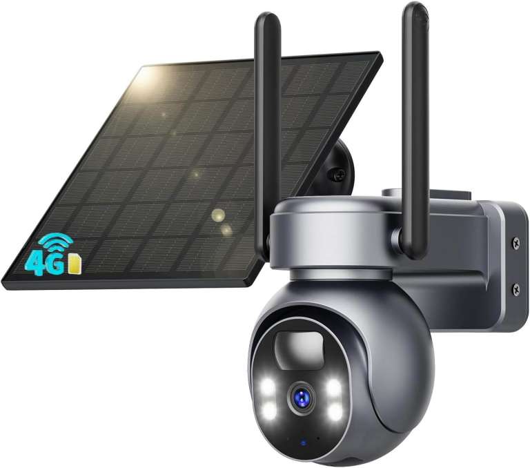SEHMUA 4G LTE Solar Outdoor Surveillance Camera with SIM Card - Night Vision Color 2K 3MP