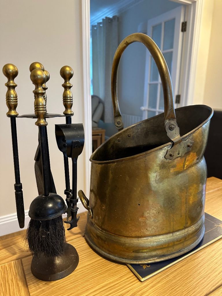 Brass Coal Bucket & Tools