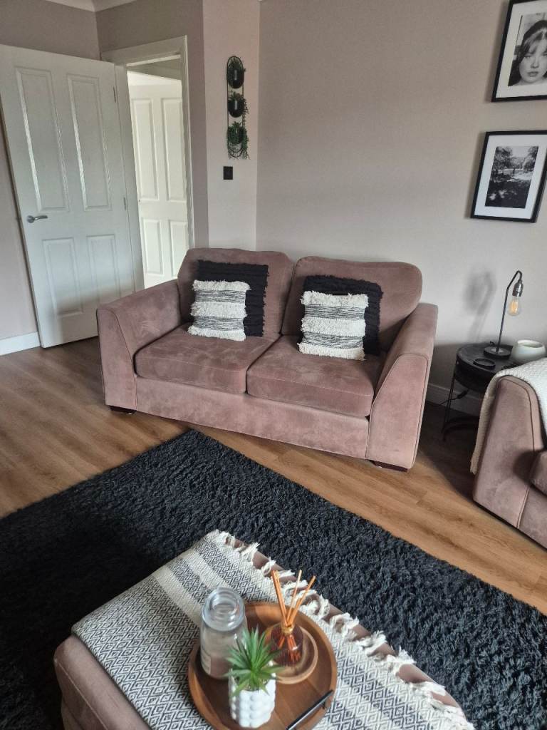 2 and 3 Seater Sofas with Storage Footstool – Taupe Fabric