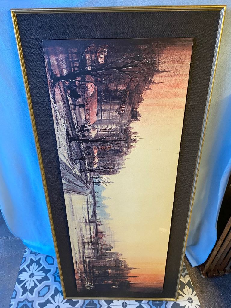Ron Folland Mid Century 1960’s ‘Cafe Quai’ Large Framed Parisian Street Scene Print.