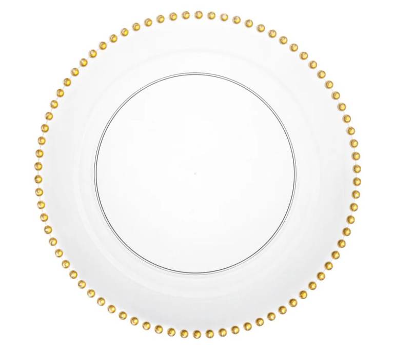 Clear Glass Charger Plate with Gold Beaded Rim – New