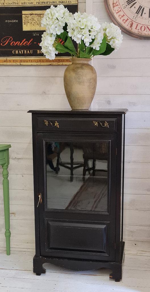 Antique Cupboard Glazed Front, Drawer, Shelves & Working Lock