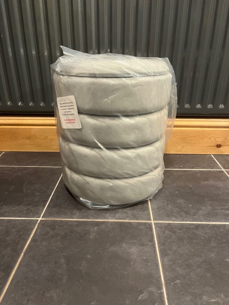 Klara Soft Velvet Storage Stool Grey Upholstery Footstool/Living Room Furniture