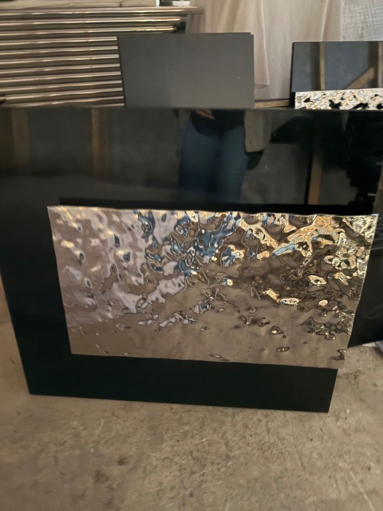 Custom Italian Designer Black Gloss Sideboard With Huge Chrome Textured Handles