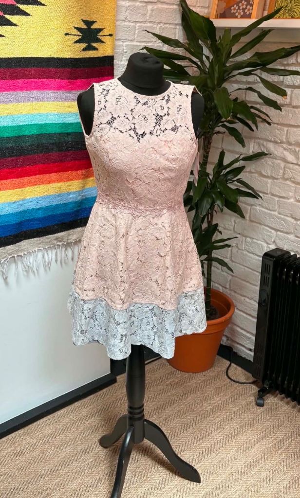 New Little Mistress Petite Lace Dress – Pink and Grey