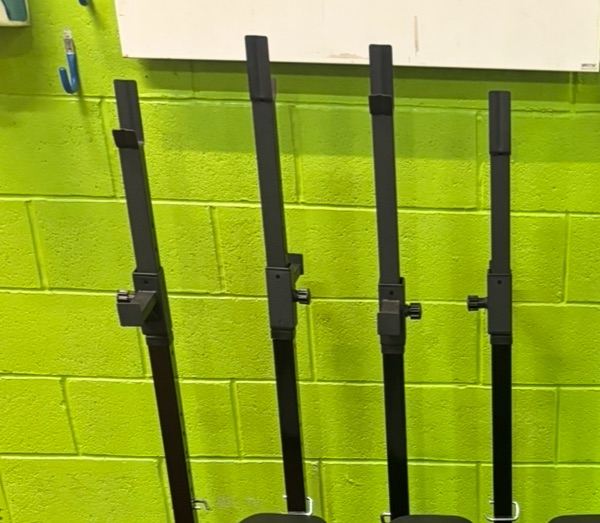 Spin bike, sled track, squat / bench pins 