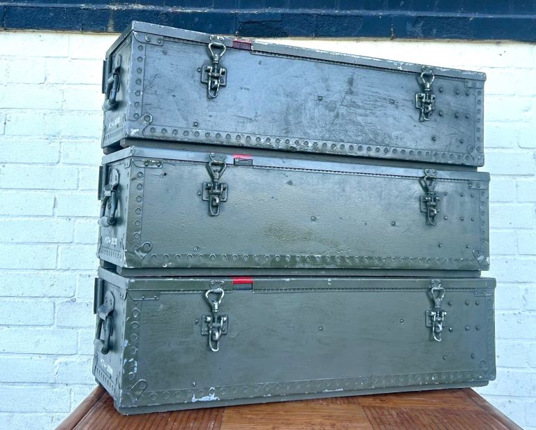 3 available Green military army boxes crates storage industrial wooden box retro vintage cabinet