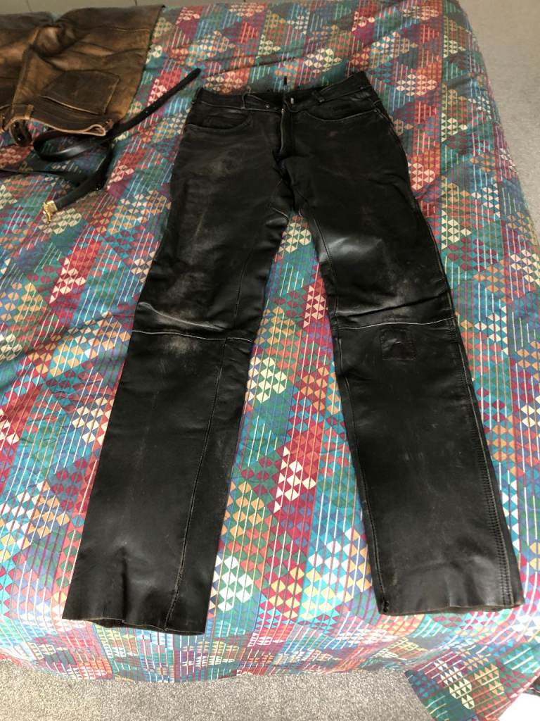 WEISS Black Leather Motorcycle Jeans