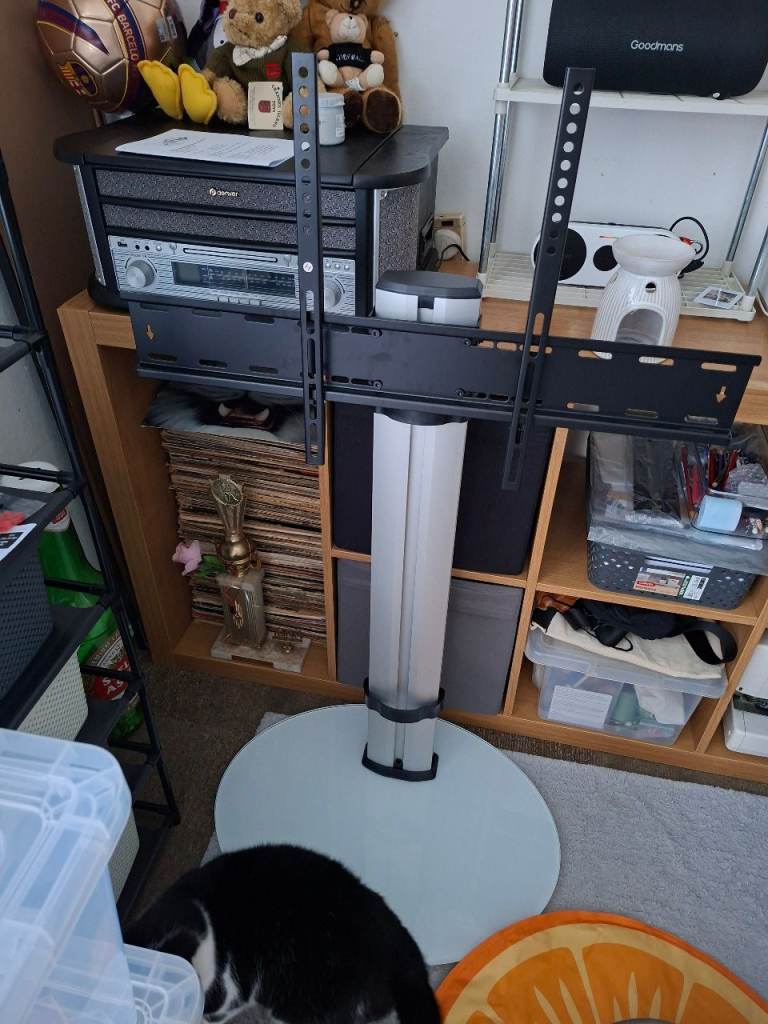 TV Floor Stand with Swivel Mount – Silver and Black, As Good As New