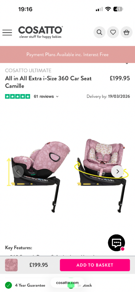 Cosatto all in all extra I360 car seat CAMILLE