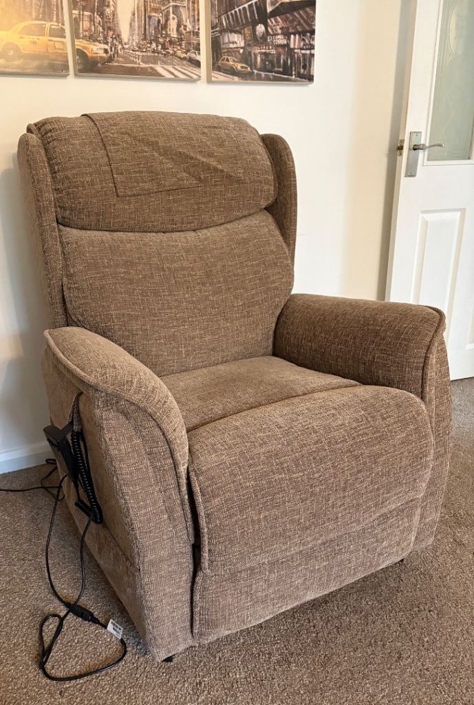 Rise and recline electric brown armchair 