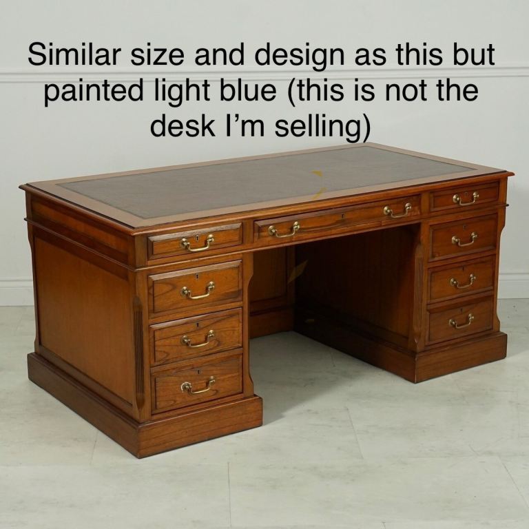 Executive English Pedestal Desk (painted pale blue)
