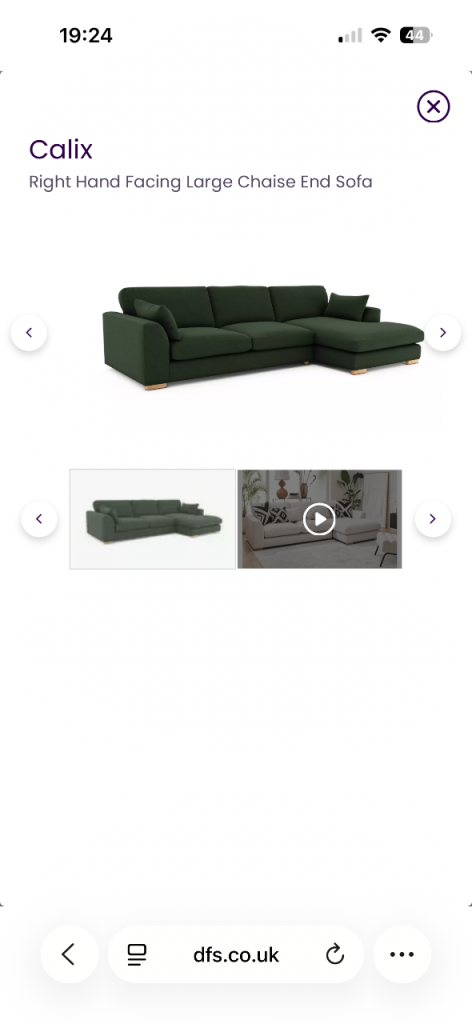DFS Calix Corner Sofa – Right Hand Chaise – Forest Green – Excellent Condition