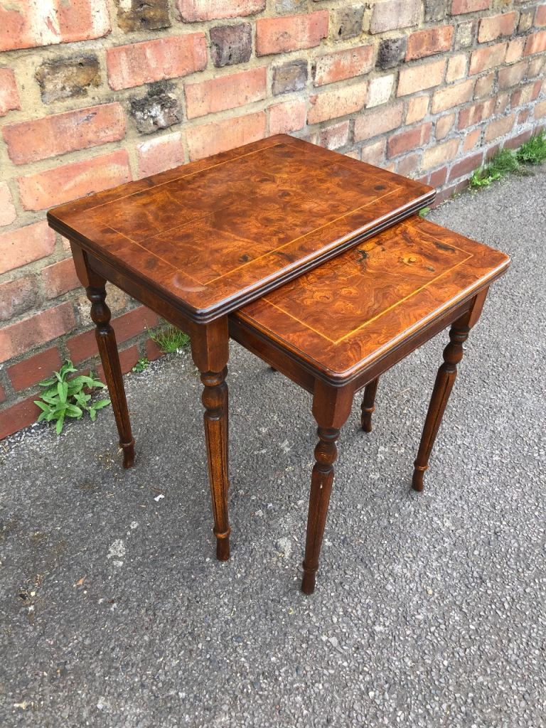 Vintage walnut veneered nest of tables | side end tables 