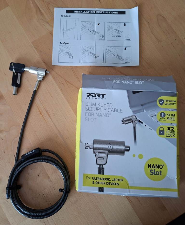 MARCH SALE - PORT Connect - Laptop Slim Keyed Security Cable for Nano Slot - NEW
