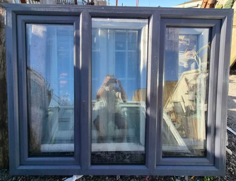 Used UPVC Double Glazed Grey On Grey Window 1740mm W x 1335mm H Clear Glass