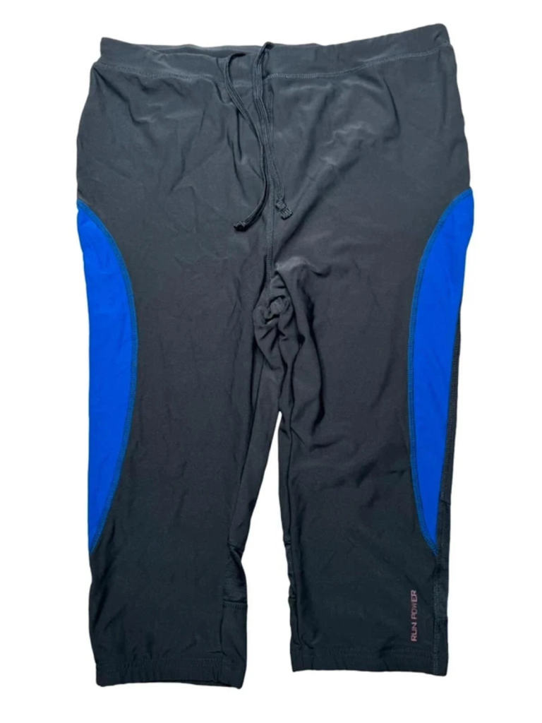 Crivit Run Power 3/4 Running Leggings Cropped Black Blue Size L